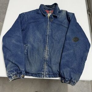 Vintage LL Bean Denim Jacket Womens Medium Blue Plaid Flannel Lined Full Zip